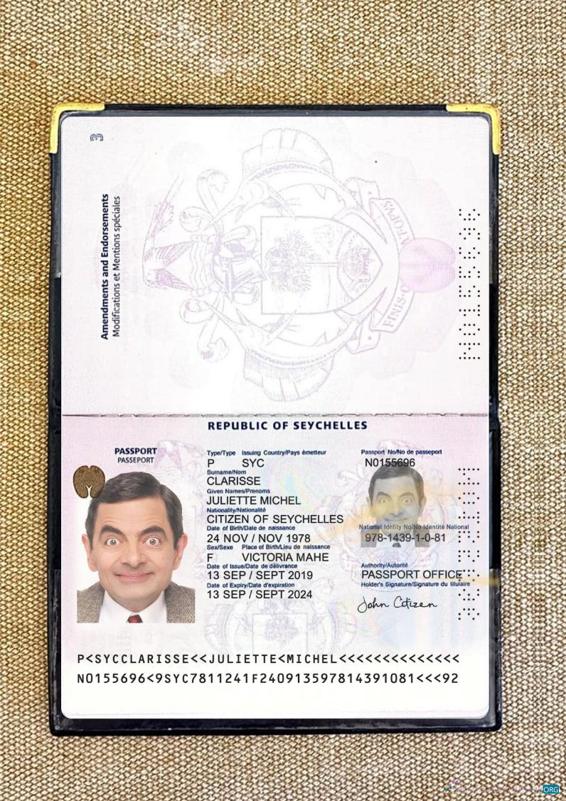 Download Seychelles passport photolook Photoshop template